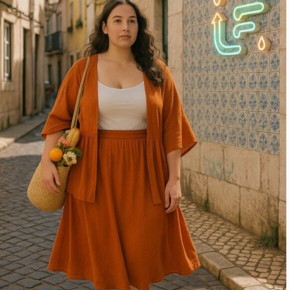 Maggie Barnes Dresses & Skirts - Maggie Barnes 4X Set Skirt Open Front Kimono Cardigan Drape Flowy Red/Orange